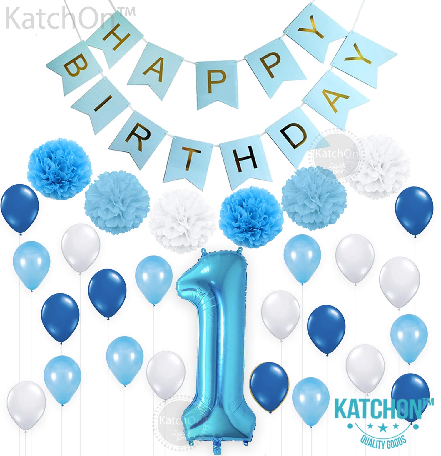 Katchon 1st Birthday Boy Decorations Blue Large Pack Of 30