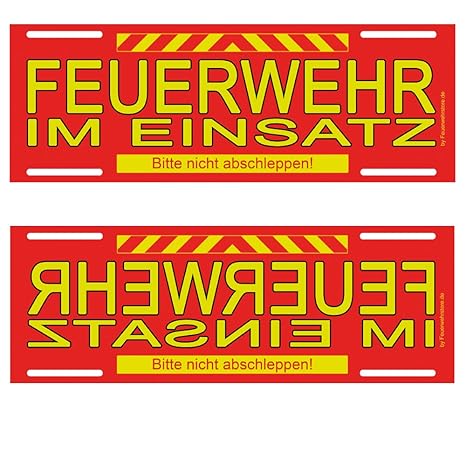 Feuerwehr im Einsatz Wendeschild WSB Schild für die Sonnenblende in Normal- & Spiegelschrift - Alternative zu Dachaufsetzer u