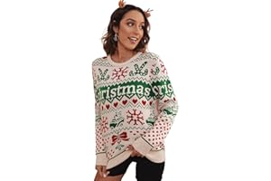 Amegoya Women's Funny Ugly Christmas Knitted Sweaters Crewneck Cute Reindeer Sweater Pullover for Holiday Party