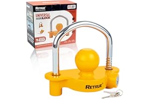 RETRUE Universal Coupler Lock Trailer Locks Ball Hitch Trailer Hitch Lock Adjustable Security Heavy-Duty Steel Fits 1-7/8 Inch, 2 Inch, 2-5/16 Inch Couplers Yellow