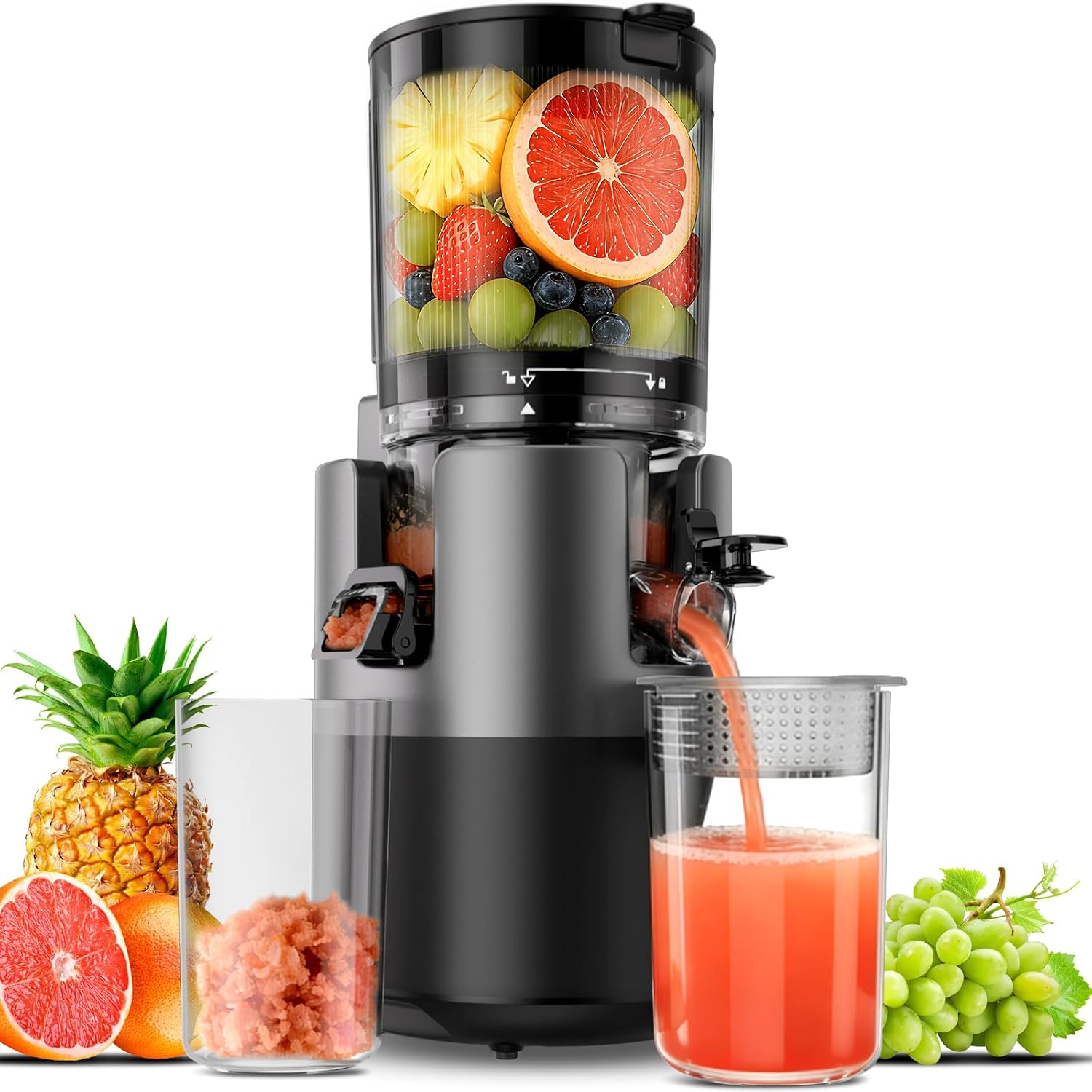 Staweiger Juicer Machines, Cold Press Juicer with 6" Extra Wide Chute, 90oz Capacity, Powerful AC Brushless Motor, High Juice Yield, Quiet Low db, BPA-Free Juicer Press For Whole Vegetables & Fruits
