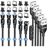 ODDADD Paquete de 5 cables de carga magnéticos (1.6/3.3/3.3/6.6/6.6 pies), cable de carga magnético giratorio de 540° con luz