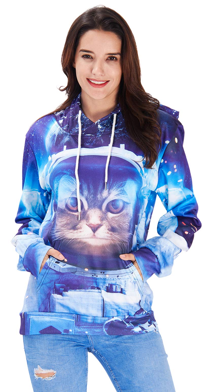 Mens Astronaut Cat Graphic Hoodies Funny 3D Printed Sportwear Ugly Christmas Sweater Pullover, Astronaut Cat, XX-Large