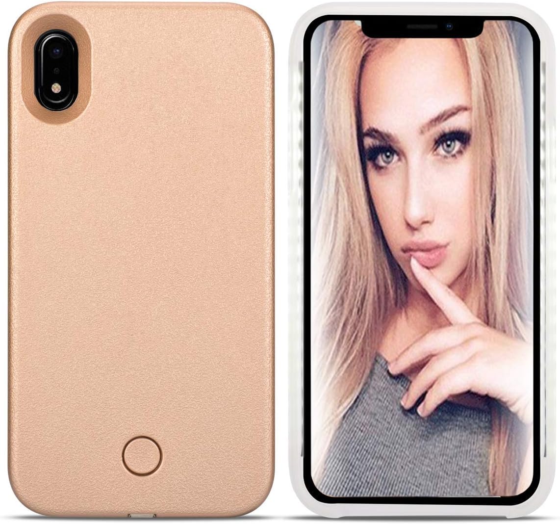 LONHEO iPhone Xs MAX Led Case iPhone Xs MAX Illuminated Cell Phone Case Great for a Bright Selfie and Facetime Light Up Case Cover for iPhone Xs MAX 6.5 inch -Rose Gold