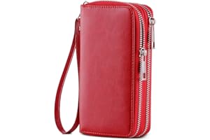 HAWEE Cellphone Wallet for Women Dual Zipper Long Purse with Removable Wristlet