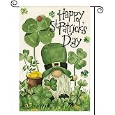 AVOIN colorlife Happy St Patricks Day Garden Flag 12x18 Inch Double Sided Outside, Leprechaun Gnome Lucky Clover Holiday Yard Outdoor Flag