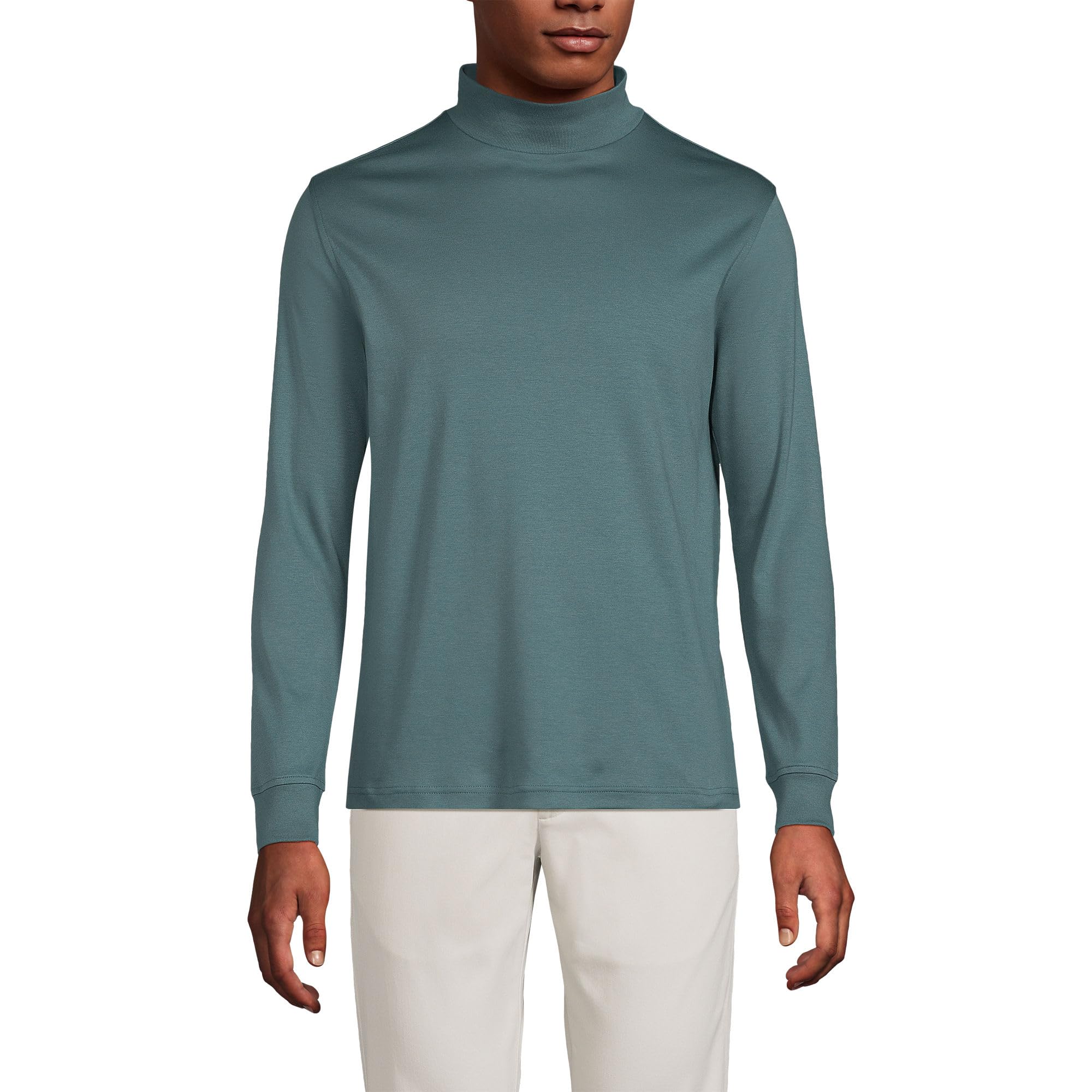 Lands' End Mens Long Sleeve Supima Mockneck Tourmaline Regular Large Image