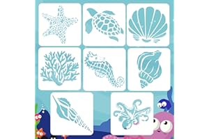 8 Pack Reusable Painting Stencils for Children Drawing, 5 Inches Ocean Creatures Washable Drawing Template for Wall Wood Fabr