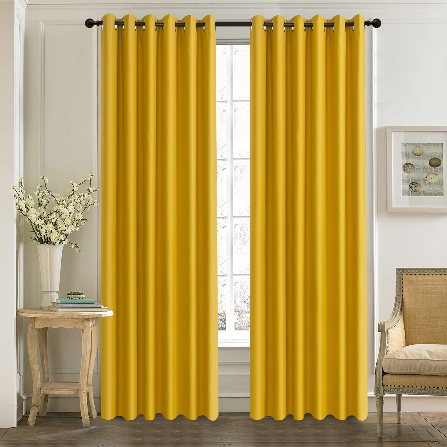 WEAVERS: Luxury Heavy Thick Semi-Blackout Curtains for Bedroom, Living Room and Office - Energy Saving Light Blocking Thermal Insulated Curtains with Eyelets Ring Top. (Mustard - 66" x 72")