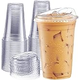 GUSTO Clear Plastic Cups with Lids [20 oz - 100 Count] - Disposable Iced Coffee Drink Cups with Strawless Sip Lids for Smoothies, Juices, and More - (Formerly Comfy Package)
