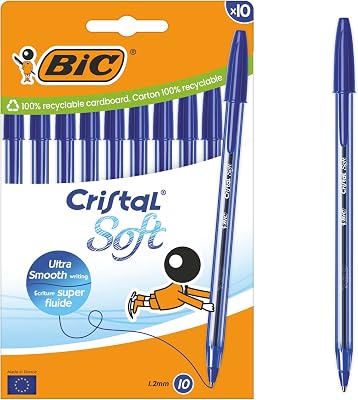 Cristal Soft Kugelschreiber mit mittlerer Spitze (1,2 mm) und Softline Tinte – Blau, Kartonschachtel à 10