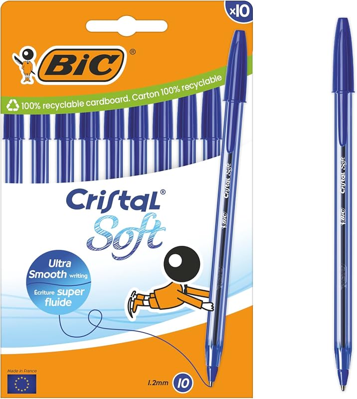 Cristal Soft Kugelschreiber mit mittlerer Spitze (1,2 mm) und Softline Tinte – Blau, Kartonschachtel à 10