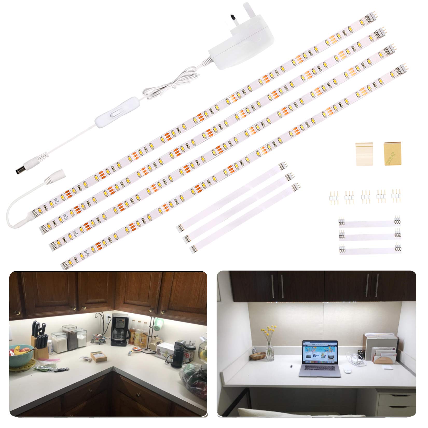 WOBANE LED Under Cabinet Lighting Kit,Flexible LED Ribbon Lights Bar,Under Counter Lights for Kitchen,Cupboard,Desk,Showcase,Shelf,2m Rope Light Set,12v,120 LEDs,1200lm,6000K White,4 Panel