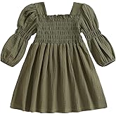 Toddler Girl Smocked Dress Lantern Long Sleeve Solid Color Casual A Line Little Girl Dresses Fall Winter Clothes