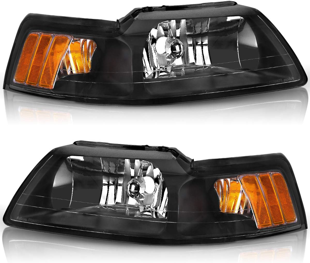 Amazon Com Oedro Headlight Assemblies Compatible With 1999 2004 Ford Mustang Amber Reflectors Black Housing Driver Passenger Side Automotive