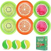 PULEEBO Toss and Catch Ball Game Set - Fruit Design Catch Game for Kids Adults Beach Yard Lawn Outdoor Indoor 6 Sticky Paddles 3 Balls and 1 Storage Bag