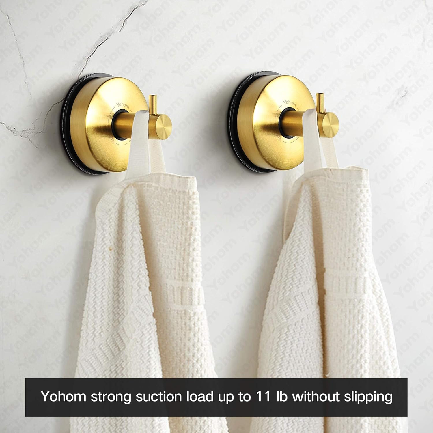 Yohom 2Pcs Vacuum Suction Cup Towel Hooks for Shower Bathroom Suction Hook Towel Holder Rack Kitchen Organizer for Robe Loofah Coat Stainless Steel Brushed Gold - - 