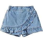 Floerns Girls Casual Ruffle Trim Denim Skorts Elastic Waist Skirt Shorts