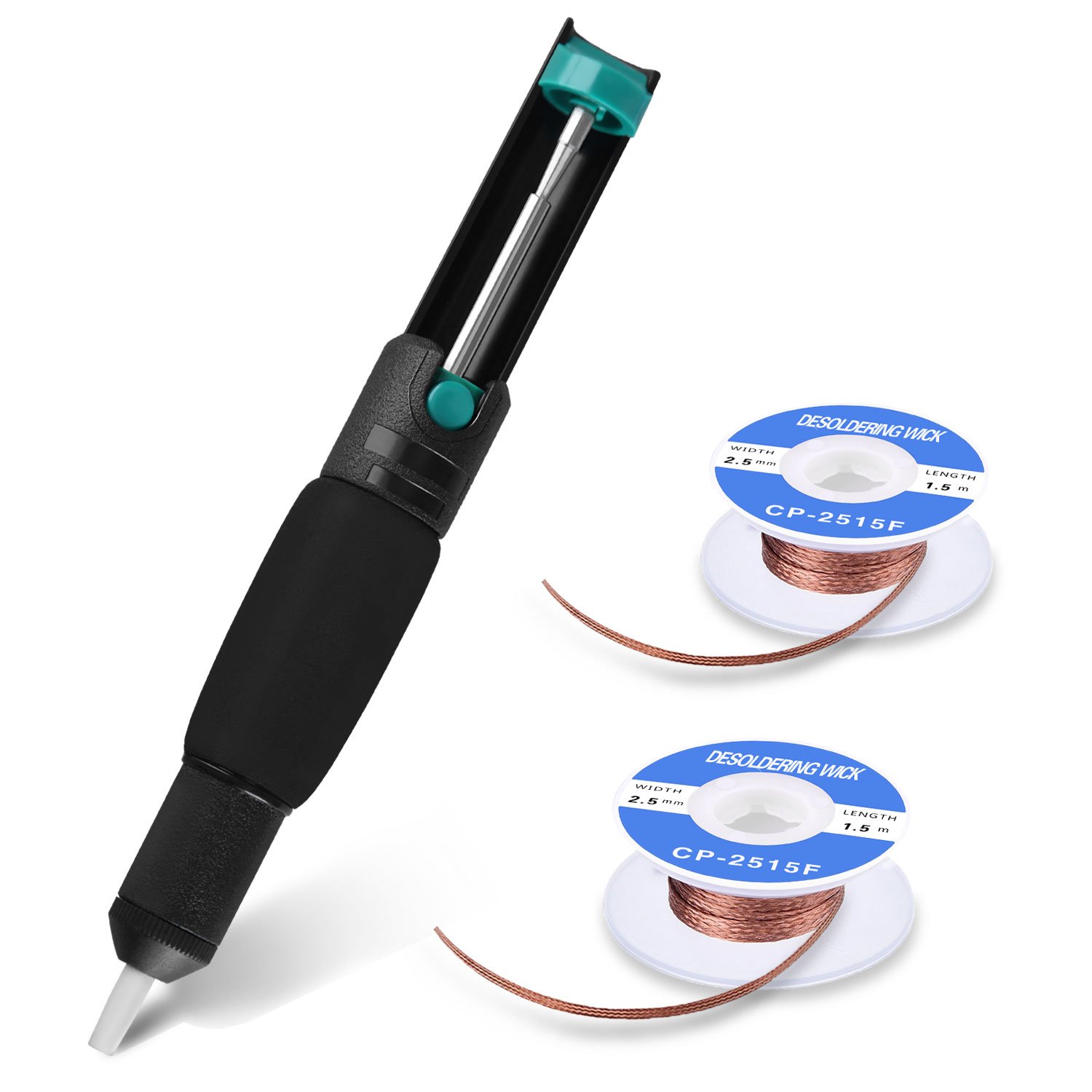 Tabiger Solder Wick &amp; Desoldering Pump, Solder Sucker &amp; Desoldering Wick, 2pcs Solder Braid (2.5mm Width, 1.5m Length)- Desoldering Vacuum Pump Solder Remover