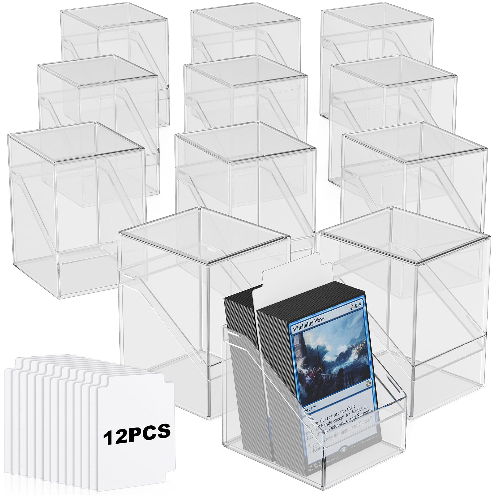 Photo 1 of Mlikero Card Deck Cases, 12 Pack Acrylic Commander Deck Box Holding 100+ Sleeved Cards with 12 Dividers, Clear Card Storage Box Fit for MTG, TCG, Sports Cards