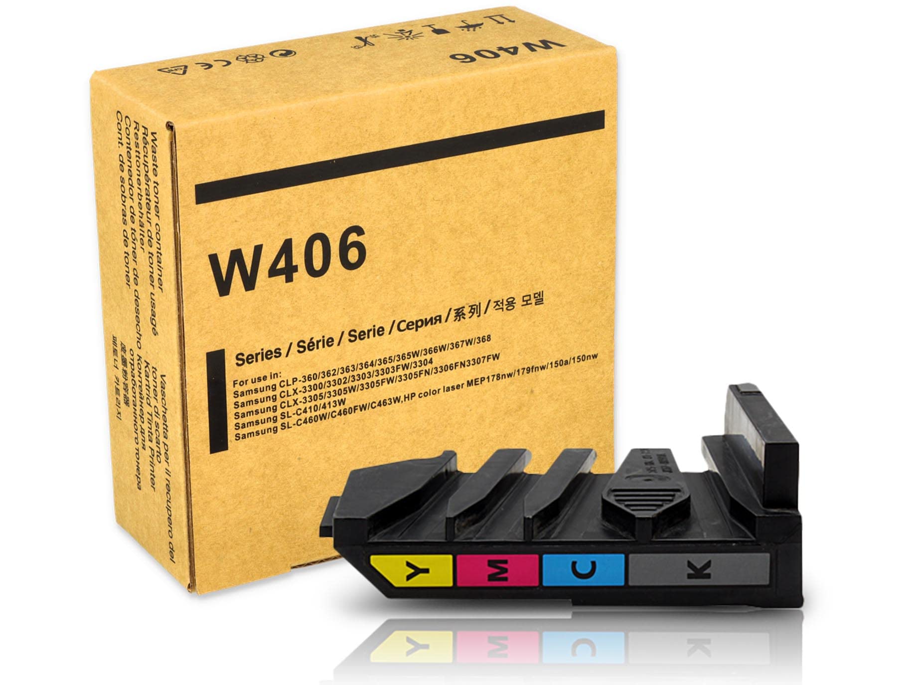 Waste toner container replaces Samsung CLT-W406/SEE for CLP-360 CLP-365 Xpress C480w C480fw C480 C460w C460 C430 CLX-3305 CLX-3300 laser printer.