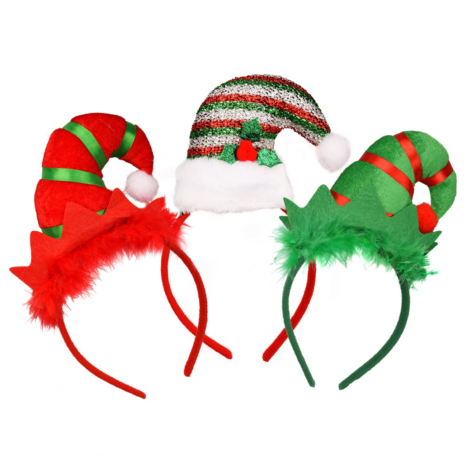 NAUZE 3 Pieces Elf Headband Christmas Headbands Elf Headwear Hair Hoops for Christmas Holiday Parties Photos Booth Gifts