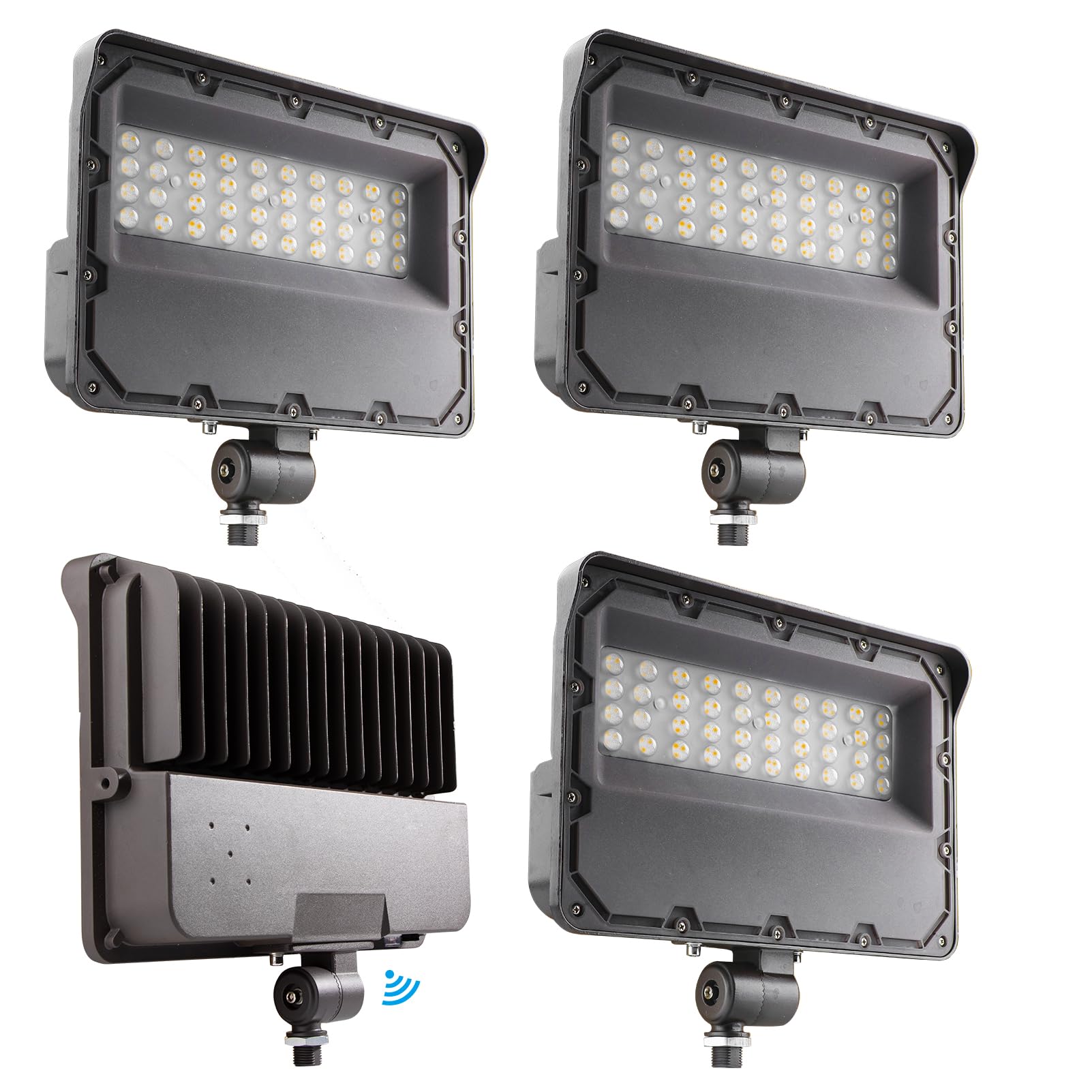 Photo 1 of Lightdot 4Pack 150W LED Flood Light Outdoor with Knuckle, 100-277V?Driver Equipped, 5 Years? IP65 Waterproof 21000LM, 5000K Daylight [Eqv. to 600HPS/WH] Dusk to Dawn Photocell Sensor-Brown