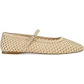 GTBINGGO Raffia Woven Ballet Flats Shoes for Women Square Toe Mary Jane Flats Comfortable Dressy Casual Wide Width Ballerina Shoes with Buckle