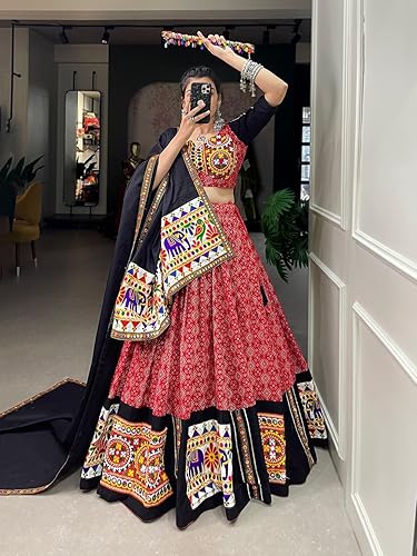 white christmas dresses Women Red Black Embroidered Garba Dance Dress main image 0