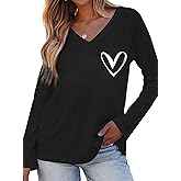 Hilinker Women's Graphic Tee Long Sleeve Tops Casual Loose V Neck T Shirts