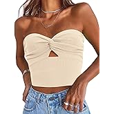 EFAN Womens Tube Tops Going Out Cut Twist Knot Front Bandeau Ribbed Knit Y2K Strapless Tank Bustier Corset Clothes