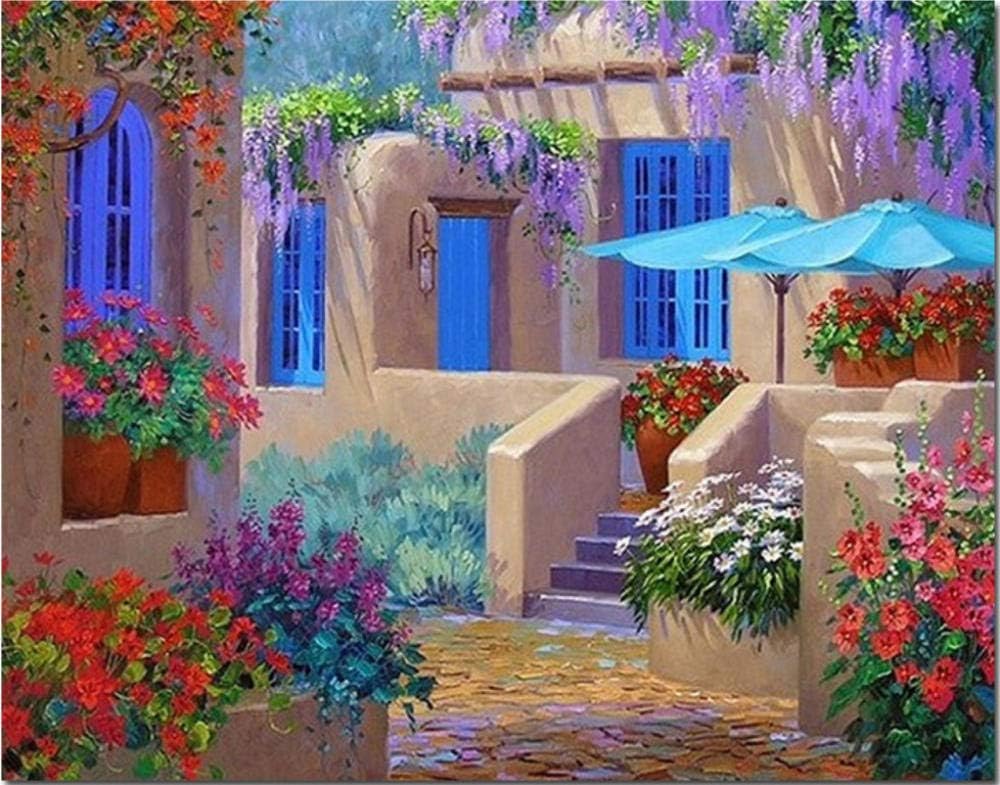 XIHAHAHA Diy Painting By Numbers Kits Garden Alley Paint By Numbers For Adults And Kids Canvas With Brushes Christmas Decor Decorations Gifts - 16 * 20 Inch Frameless