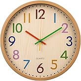 Amazon.com: Jucoan 10 Inch Colorful Kid Wall Clock, Silent Non Ticking ...