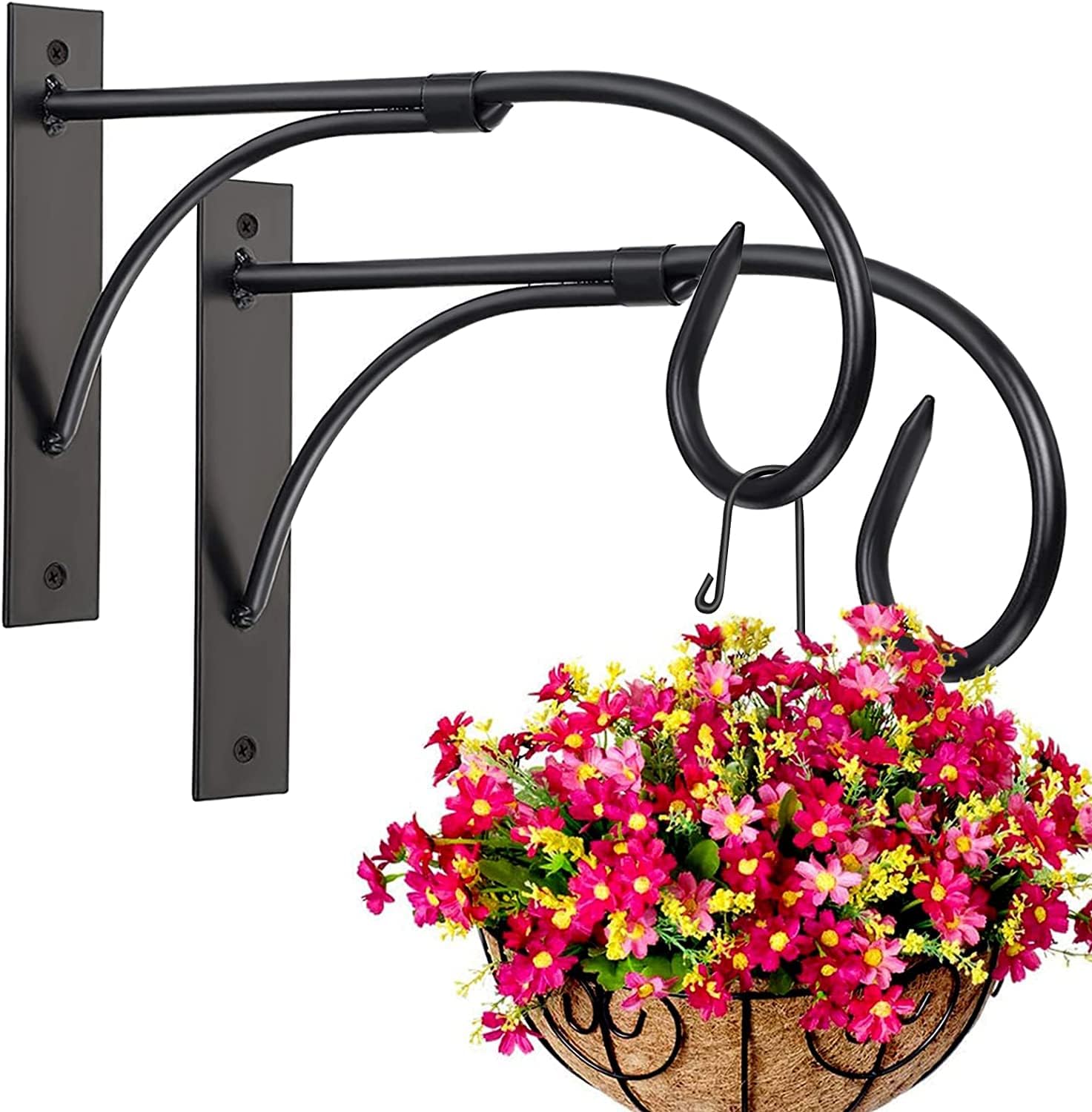 Iron Wall Mount Plant Hanger - 2pcs 11 Inch Rust-Resistant Brackets for Hanging Plants, Drying Rack, Bird Feeder, Lantern, Windchime, House Sign