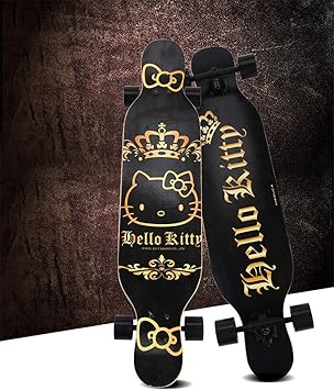 Amazon スケートボードアダルト ハローキティロックスケート aレベル7レイヤーメープルウッド 104cm X25cm手作り木製ボード デッキトラックフィンガーボードスケートグッズパーフェクト Black Hbre スケートボード本体