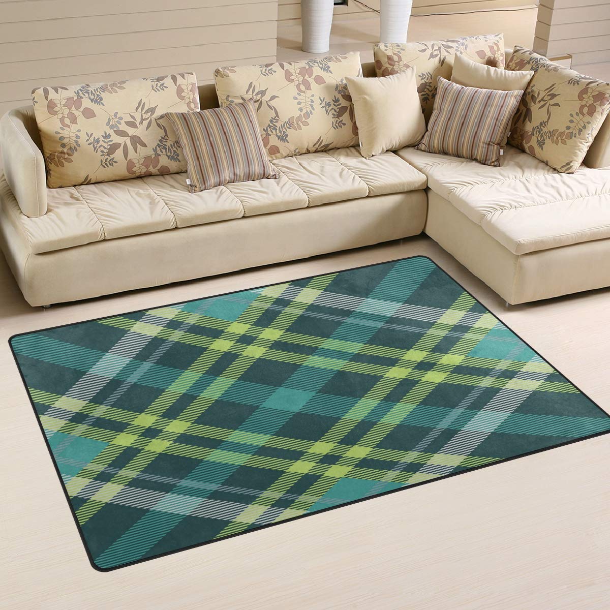 ALAZA Green Plaid Pattern Non Slip Area Rug 2' x 3', Modern