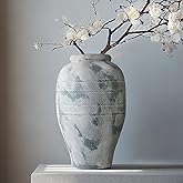 LIZOFER Antique Ceramic Flower Vase for Living Room Bedroom 9.06'' Farmhouse Decor for Bouquet Fake Plant Home Decor Office Table Shelf Fireplace Centerpieces Rustic Retro Vintage Classic Modern Beige