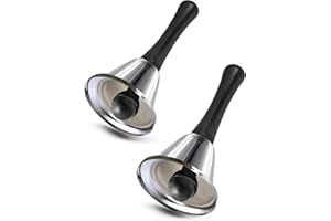 FMP BRANDS [2 Pack] Silver Steel Call Bells with Handle - Hand Bell Ring, Bed Alarm Elderly Assistance, School Teacher Classroom Doorbell, Office Reception Desk Restaurant Counter Tea Table Ringer Instrument