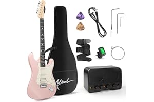 Musicool 39 Inch Electric Guitar Starter Kit– HSS Pickups Solid Body Electric Guitar Includes Amplifier, Bag, Digital Tuner, Strap, String, Cable, Picks, Beginner Gift（Pink ）