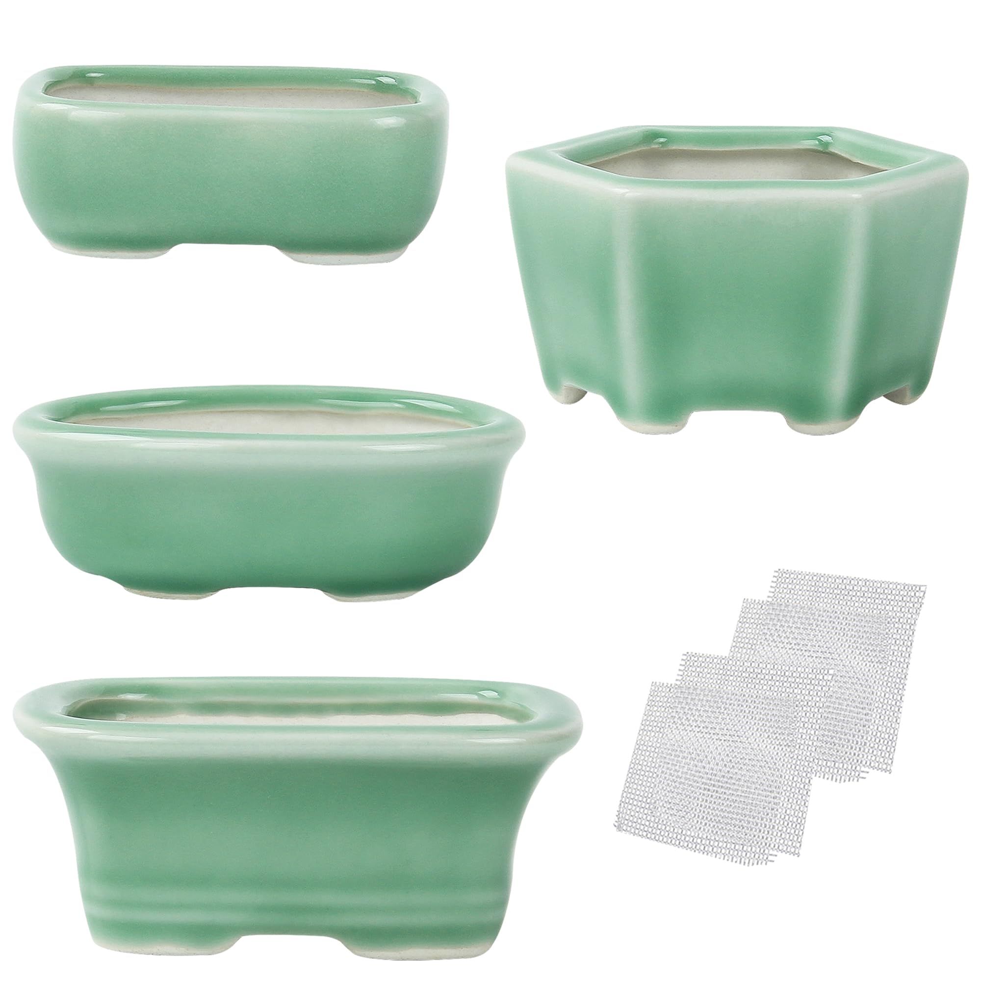 happy bonsai 3.2-3.9" (8-10cm) Mini Green Pots Value Set of 4