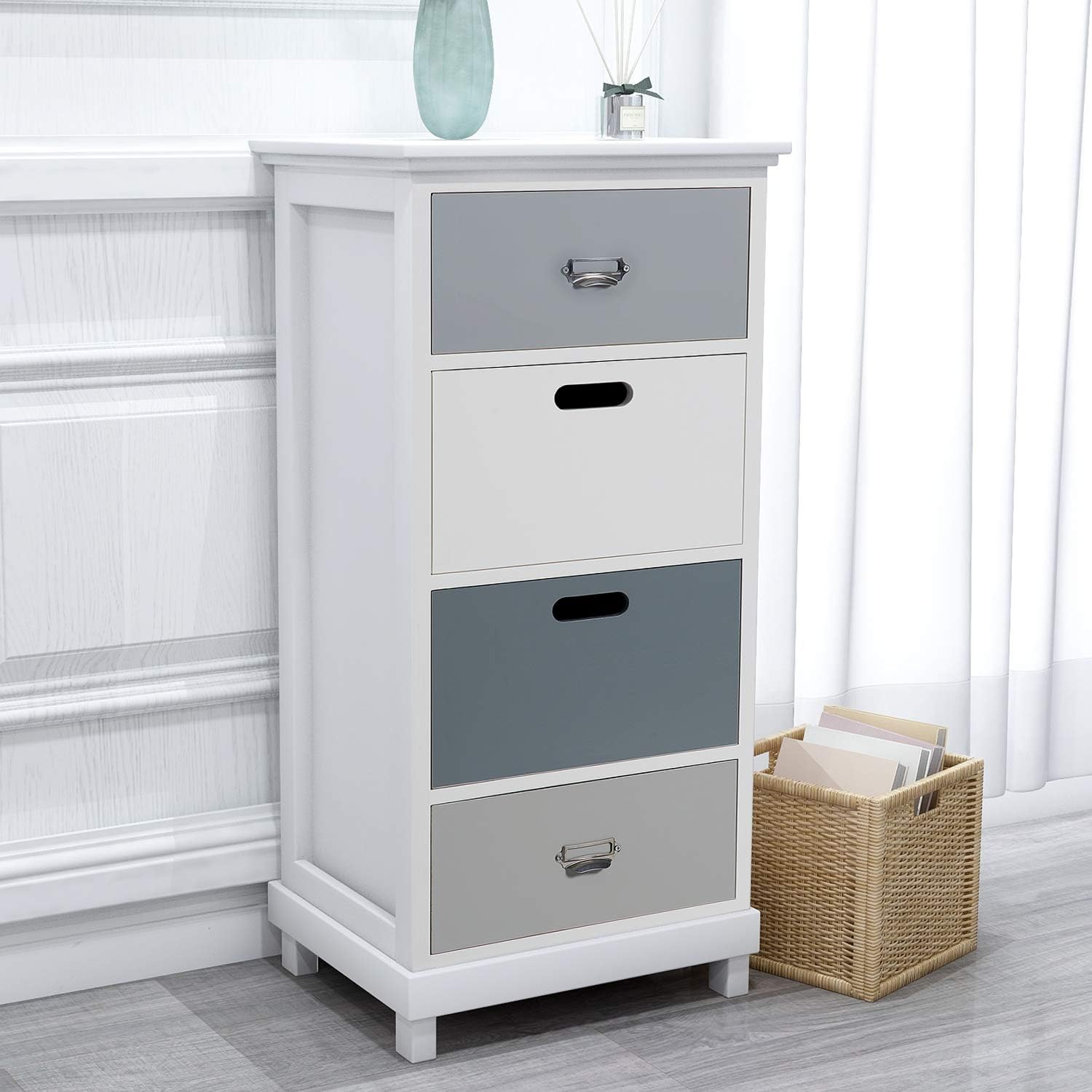 LARGE STORAGE Chest of Drawers Grey Shabby Chic Solid Wood Bedroom Hallway Bathroom