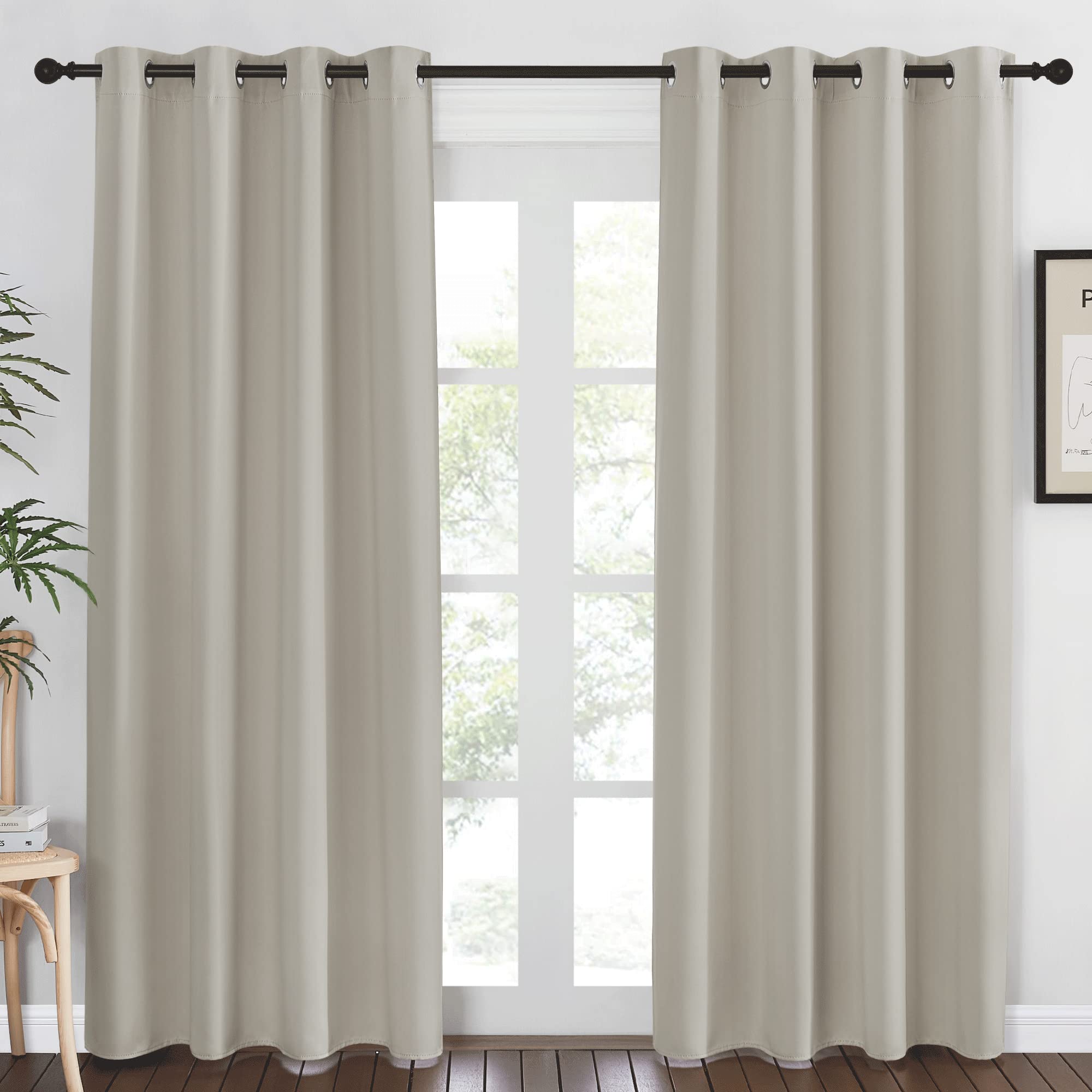 Photo 1 of NICETOWN Blackout Natural Curtain for Living Room - Thermal Insulated Solid Grommet Sound Reducing Energy Saving Window Drape for Bedroom/Dining Room, 1 Panel, W52 x L84