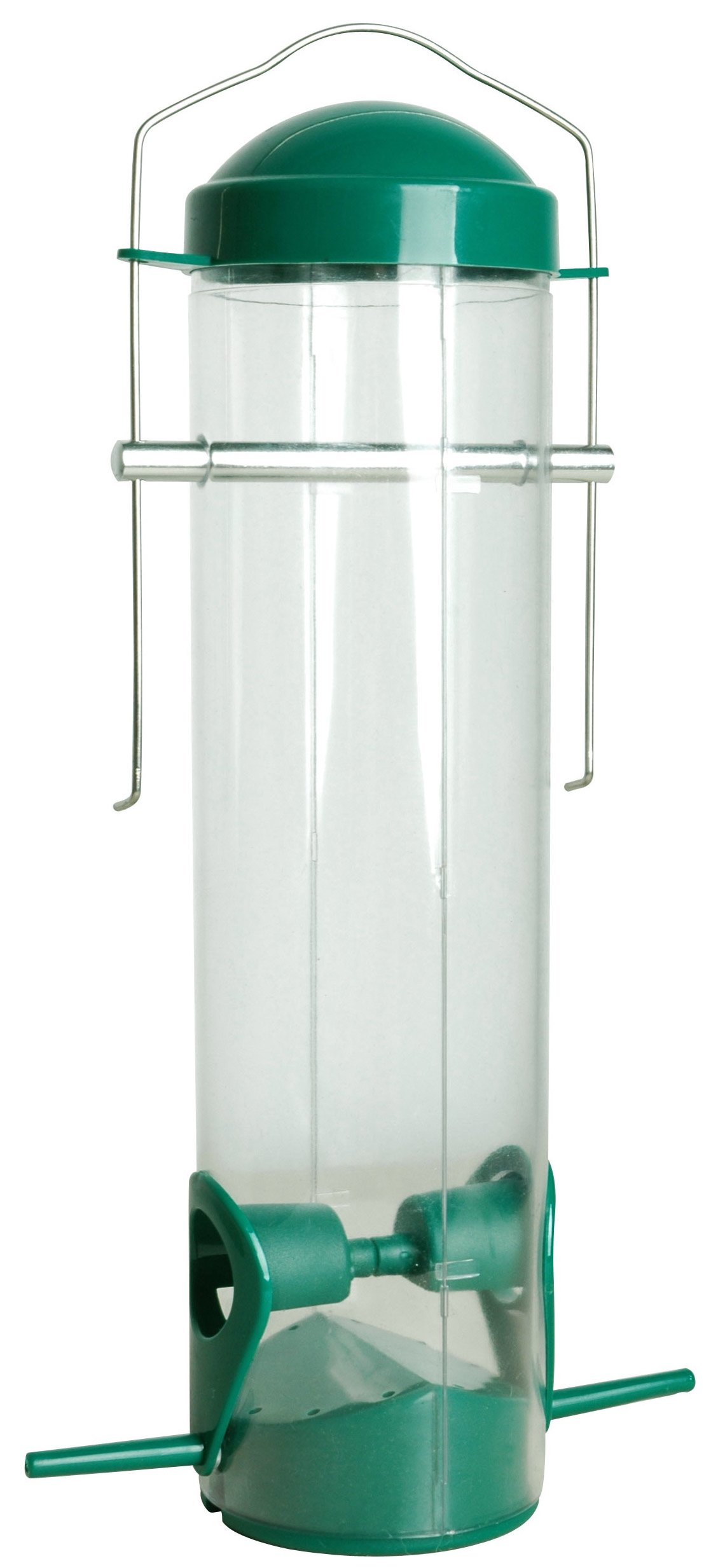 dobar® Small Hanging Bird Feeder with Landing Poles, Wild Bird Feeder Made of Plastic for the Garden/Patio/Balcony, Diameter 7 x 25 cm, Green