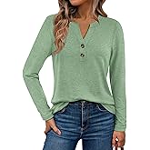 WYNNQUE Womens Long Sleeve Shirts Business Casual Outfits Dressy Tops Blouses Henley V Neck Fall Clothes