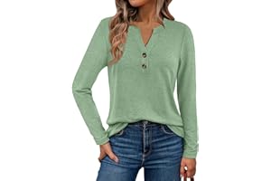 WYNNQUE Womens Long Sleeve Shirts Business Casual Outfits Dressy Tops Blouses Henley V Neck Fall Clothes