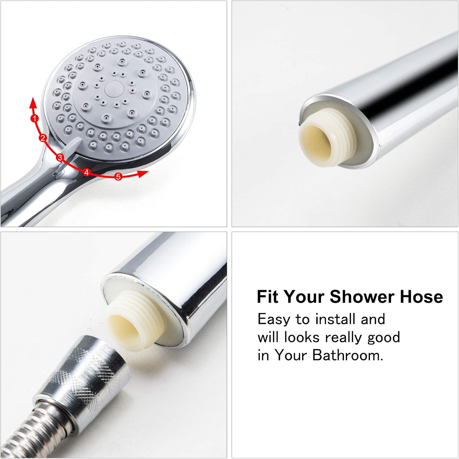 BauTangLe Handheld Shower Head Replacement for Bathroom - Elegant Upgraded Adjustable - 5 Shower Experiences - Fits Your Shower Hose - Image 3