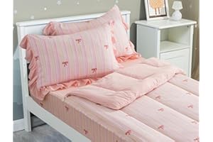 Meeting Story 3pcs Kids Comforter Set Twin Zipper Bedding Set for Girls,Bow Bedding Set Princess Comforter Set for Kid,All in one Zipper Bedding（Lightpink,Twin）
