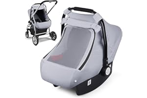 Muslin Car Seat Cover for Babies, Elstey Infant Carseat Canopy with Breathable Peep Window, Kick-Proof Baby Car Seat Covers for Boys Girls, Lightweight Newborn Carrier Cover Fit Summer