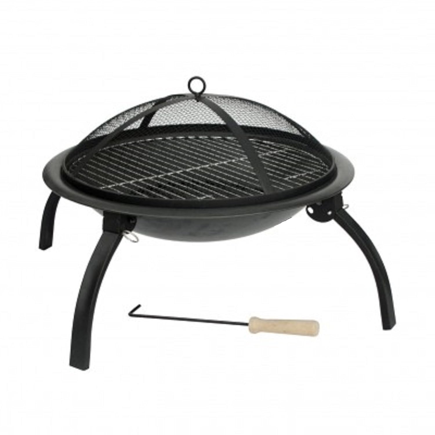 Large Fire Pit Steel Folding Outdoor Garden Patio Heater Grill Camping Bowl BBQ With Poker, Grate, Grill and Free Carry Bag