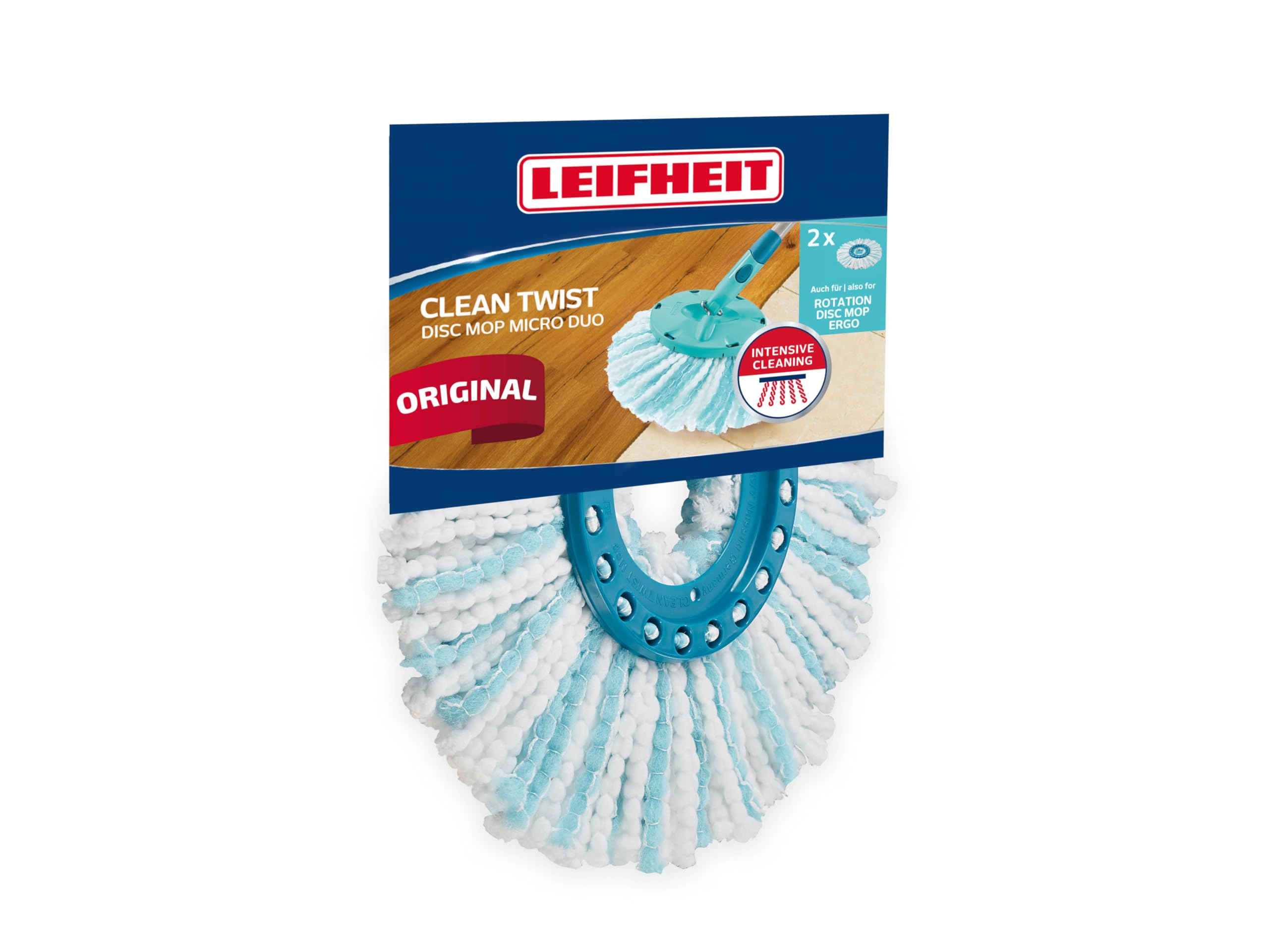 Leifheit Replacement Mop Head Clean Twist Disc Mop x 2 Pack, 2 Fibre System for Effective Cleaning and High Dirt and Water Absorption, Set of 2 heads